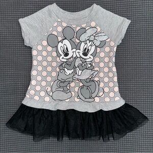 Disney Kids Gray and Pink Minnie & Mickey Tee with Tulle Hem